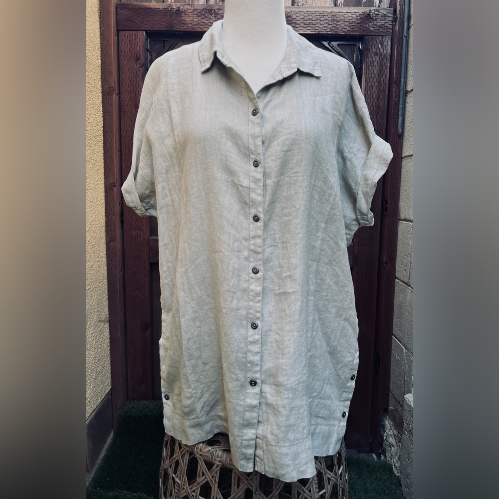 NWT! Tan Linen button Down Blouse